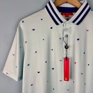 NEW Redvanly Men's‎ L Blue White Langham Golf Polo Shirt Breeze Print Stretch